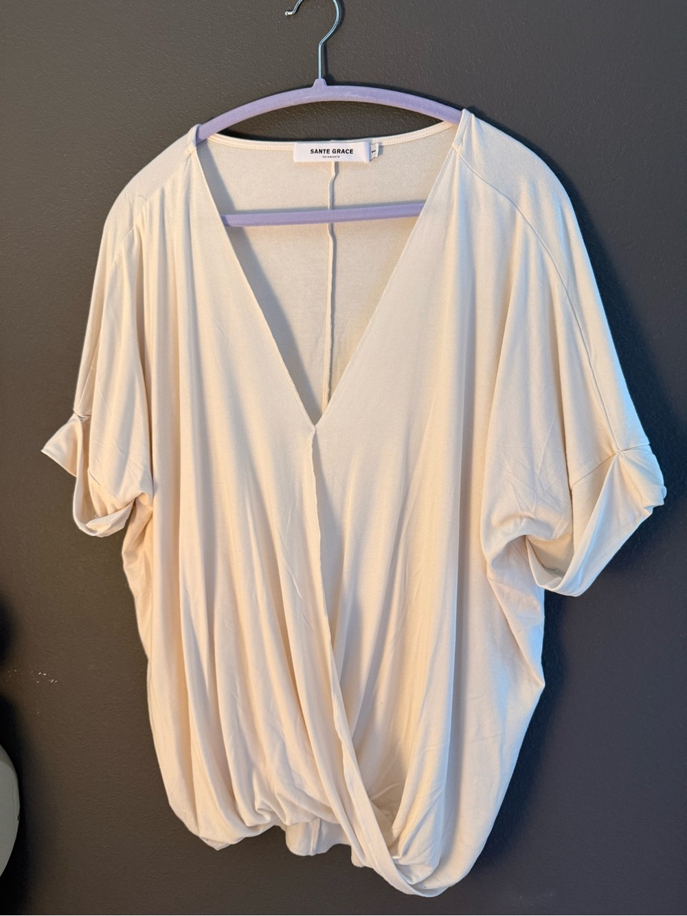 Saint Grace Cream Surplice Short Sleeve Blouse